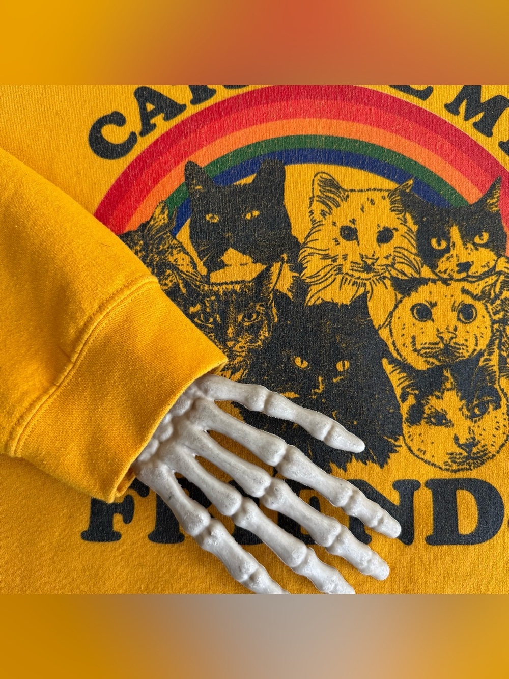 💀 SOLD 💀 Cats Are My Friends Yellow Rainbow Graphic Crewneck Sweatshirt ~ Size L - Picture 6 of 8